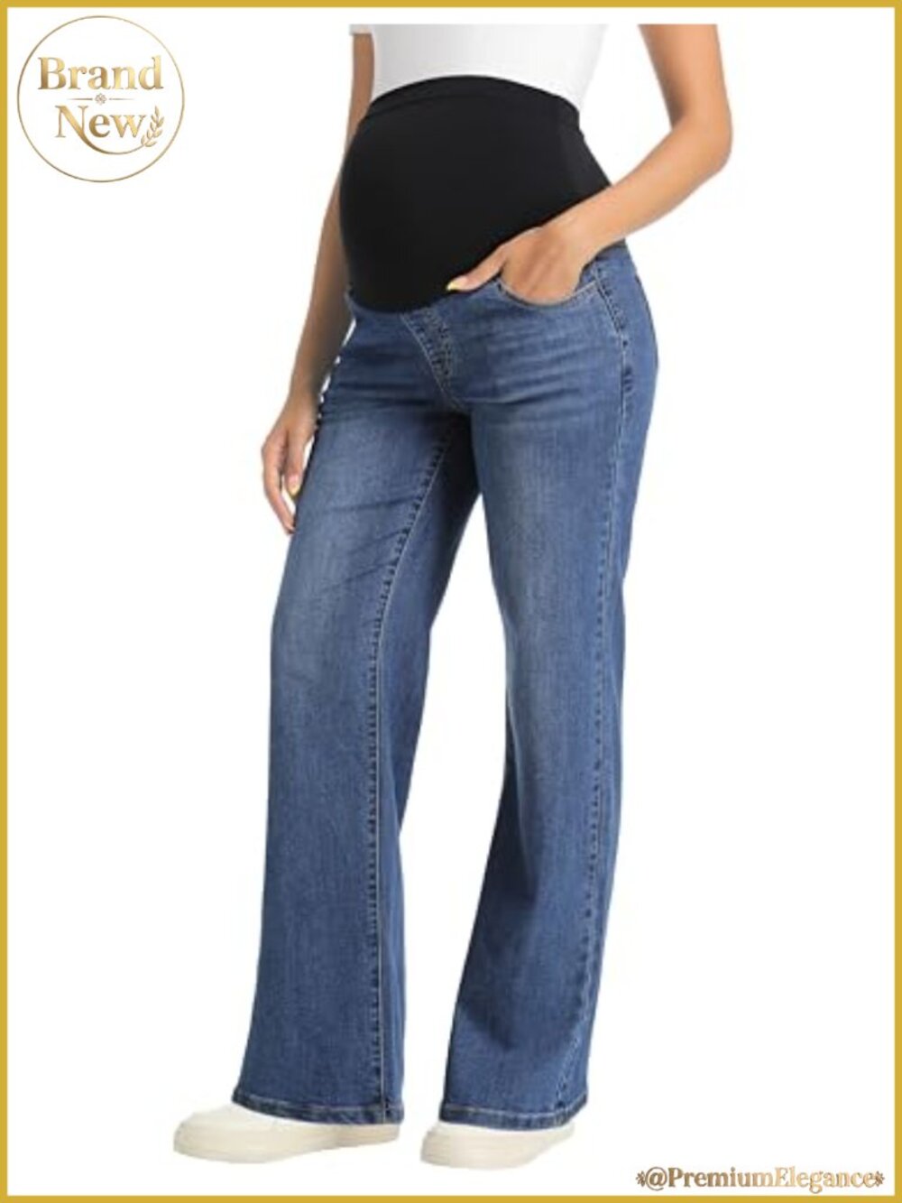 Maternity Jeans Straight Leg Wide Leg Stretch Denim Over Belly Panel High Rise